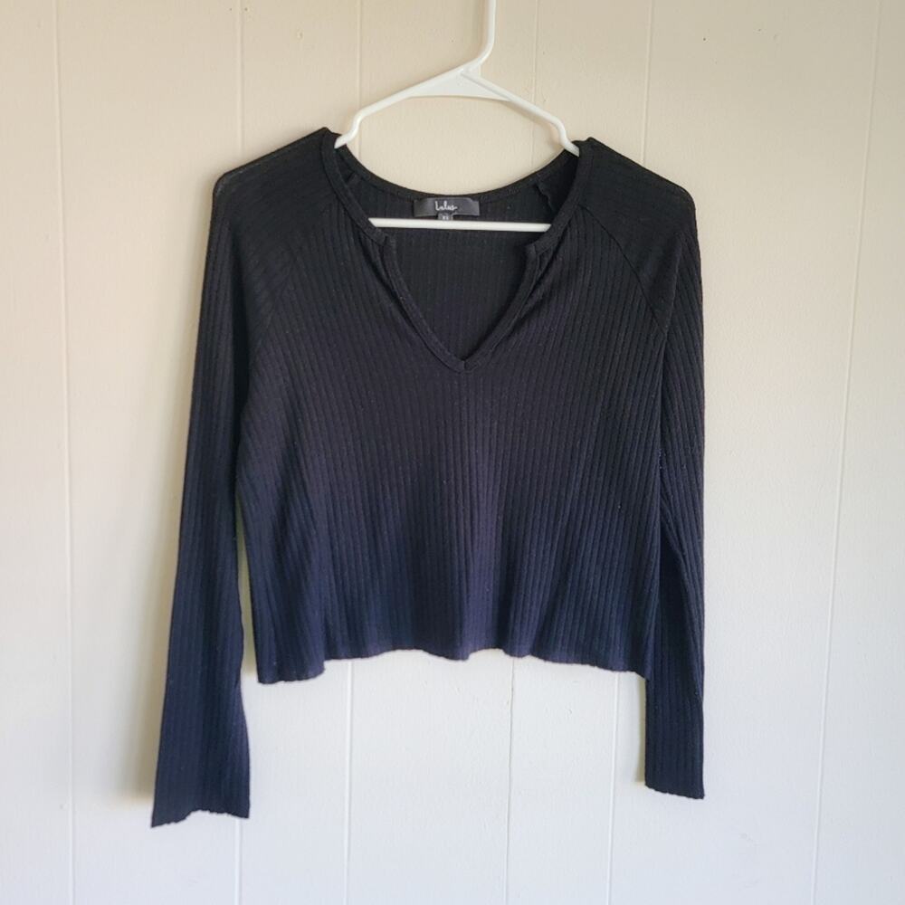 Lulus V-neck Long Sleeve Black Crop Top